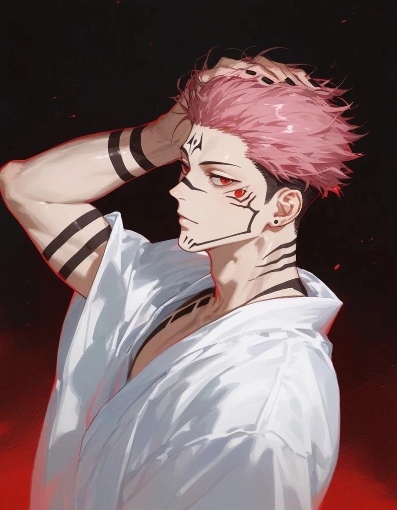Hình anime Sukuna mang phong cách chiến đấu cực dữ dội
