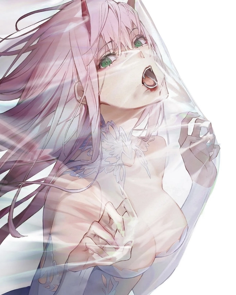 Hình anime Zero Two với đôi mắt xanh cuốn hút