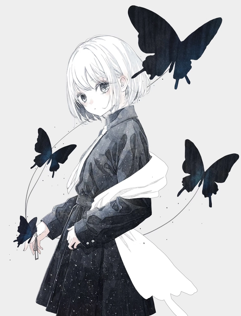 Hình anime girl tóc trắng mái tóc mềm đầy nữ tính