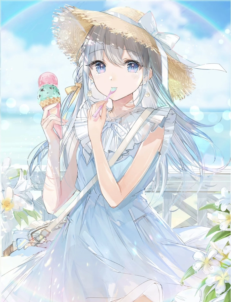 Hình anime girl tóc trắng phong cách anime đầy hiện đại