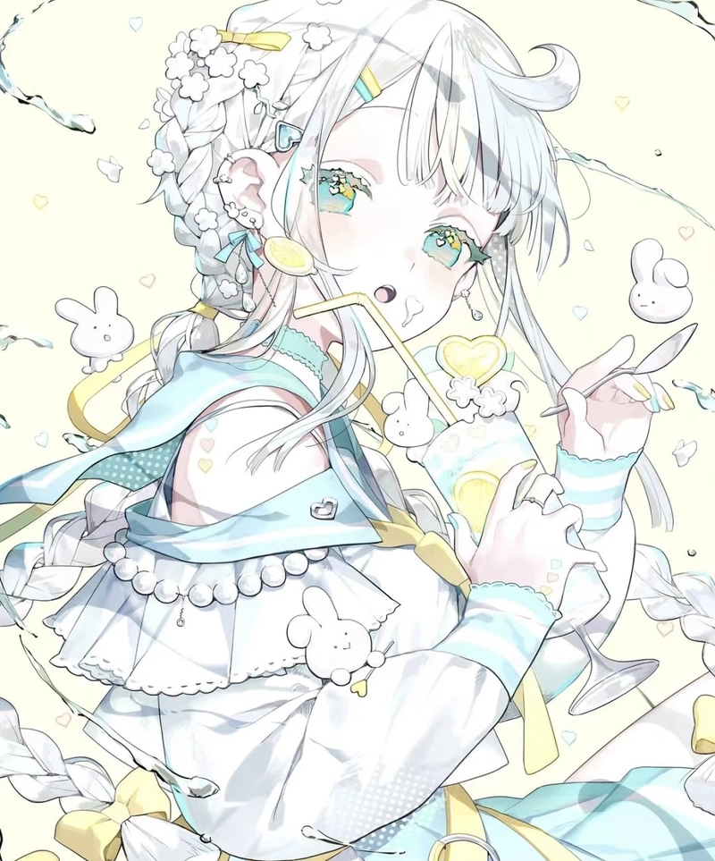 Hình anime girl tóc trắng phong cách tối giản rất hài hòa