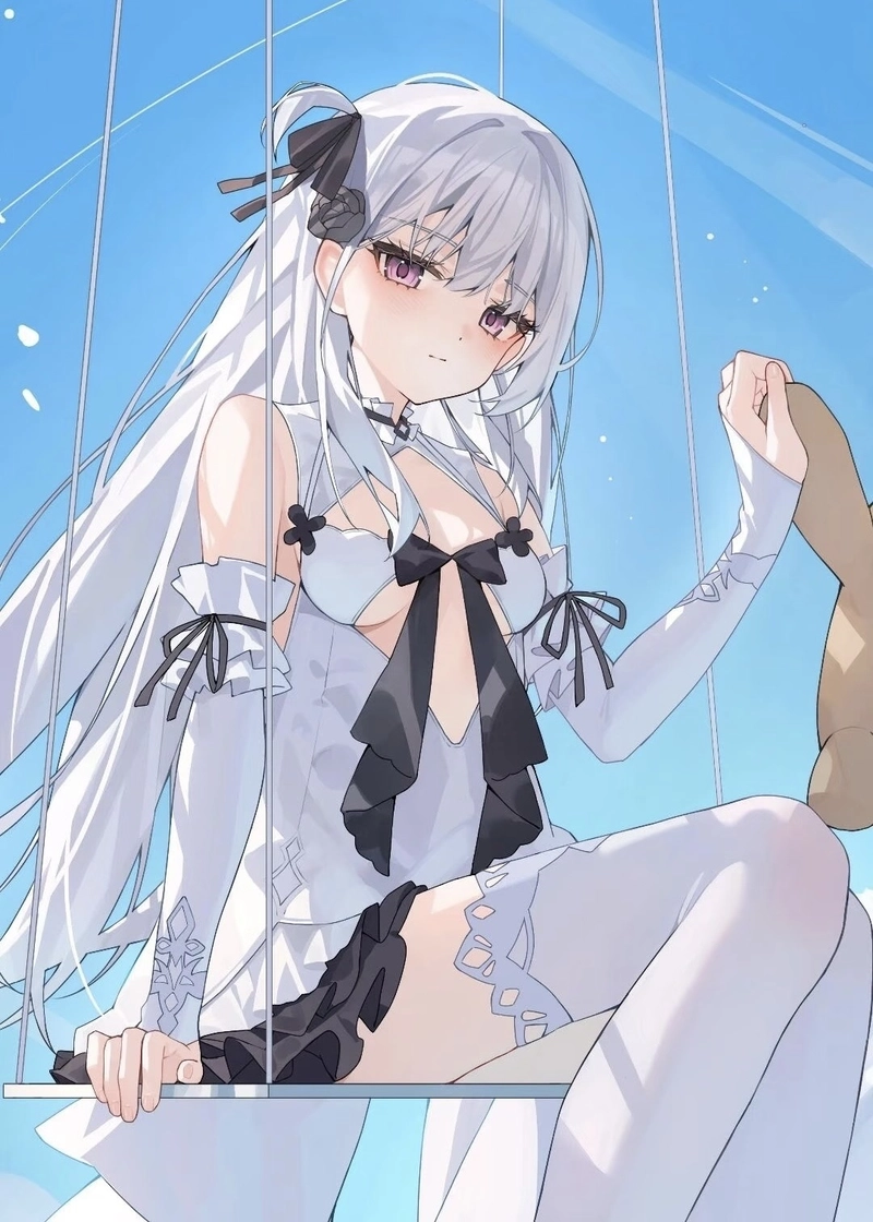 Hình anime girl tóc trắng tạo cảm giác trong trẻo tự nhiên