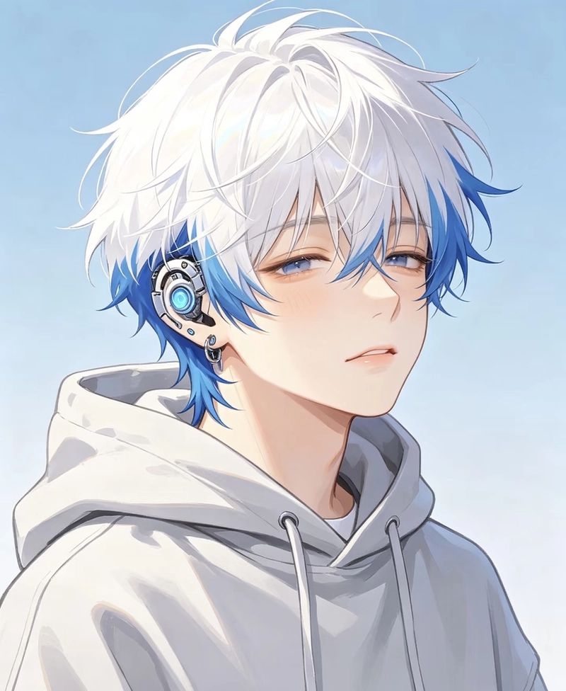 Hình anime nam tóc trắng gợi cảm giác xa cách khó chạm