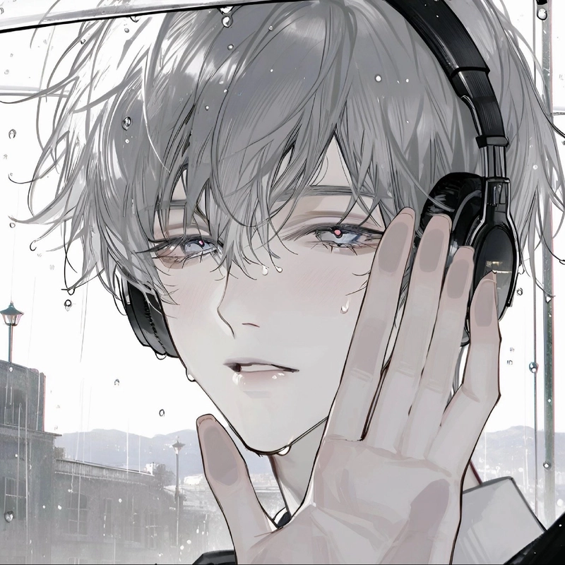 Hình anime nam tóc trắng gợi nét cô đơn đầy nghệ thuật