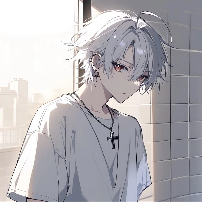 Hình anime nam tóc trắng hiện lên chất nghệ sĩ cô độc