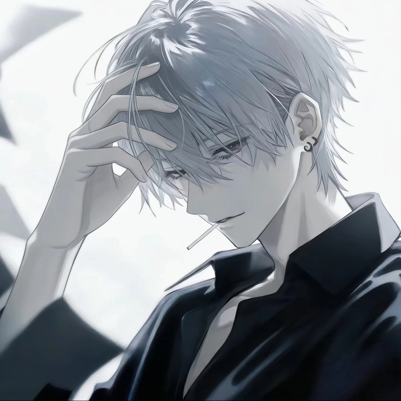 Hình anime nam tóc trắng hiện lên vẻ lãnh đạm cuốn hút