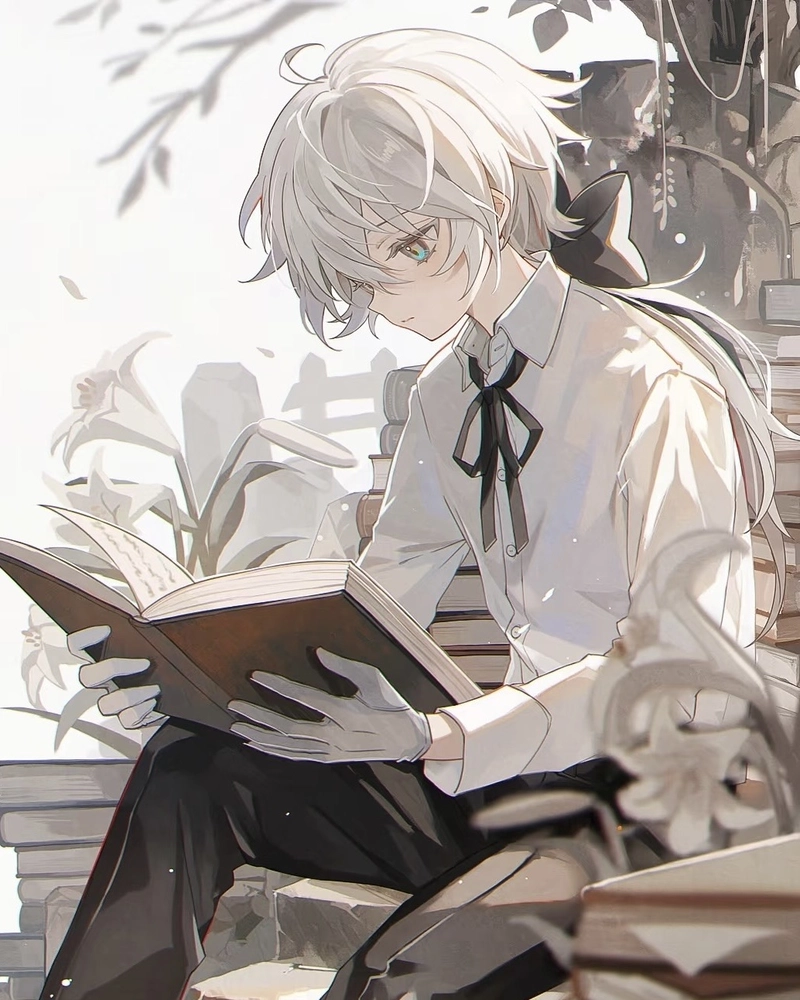 Hình anime nam tóc trắng mang chất thơ cô đơn