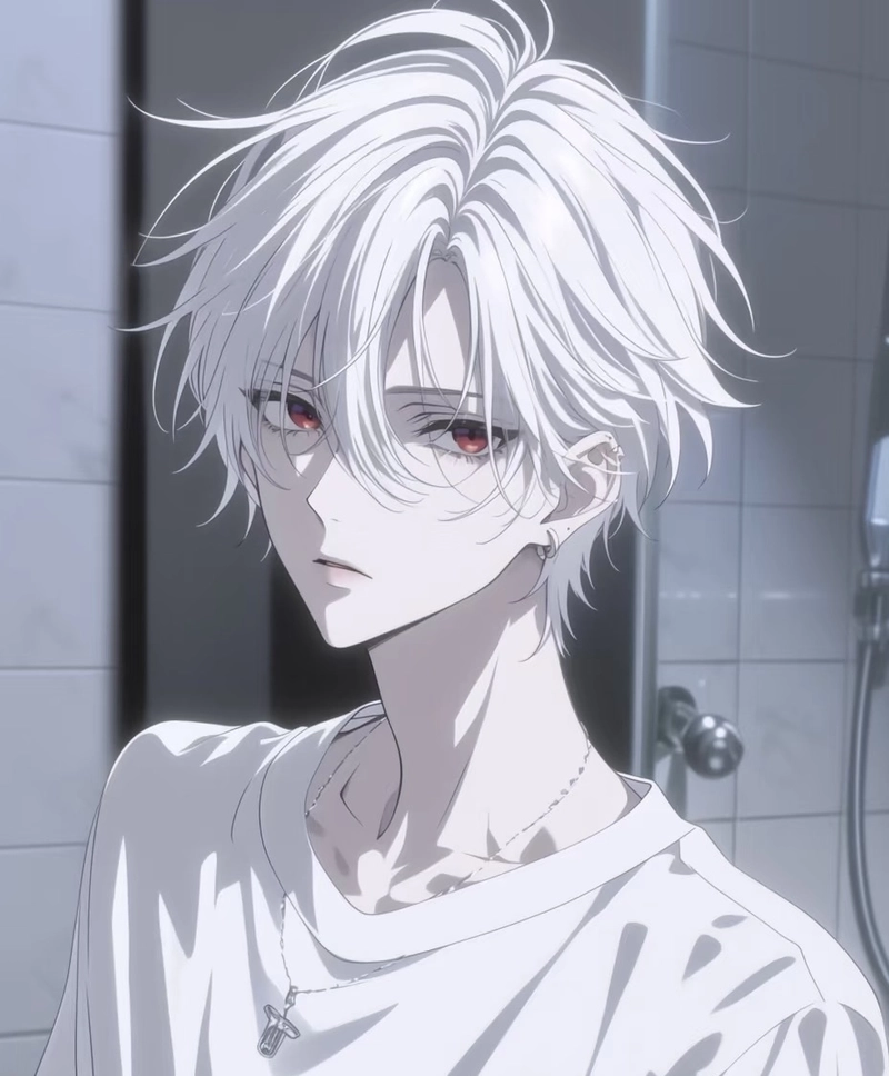 Hình anime nam tóc trắng toát ra nét đẹp tâm trạng