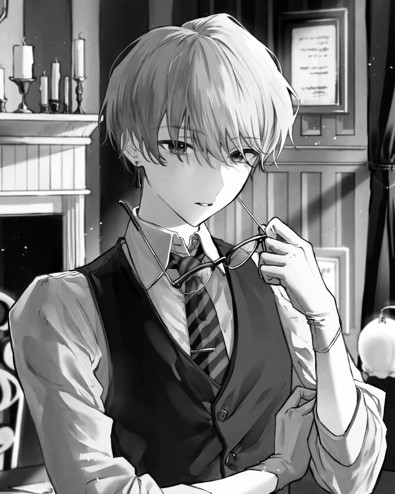 Hình anime nam trắng đen có nét trầm mặc đầy bí hiểm