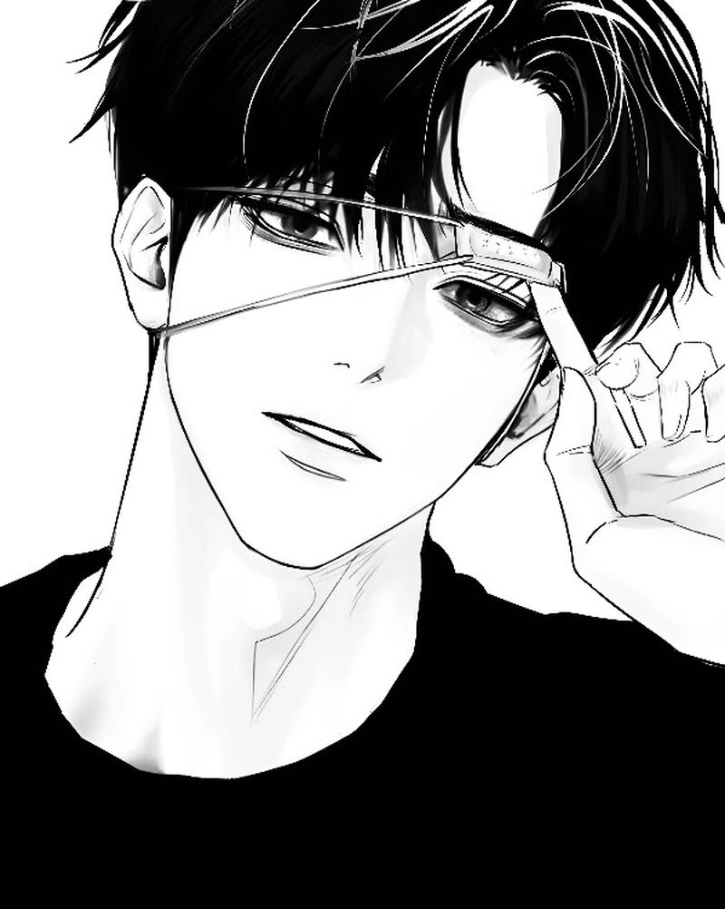 Hình anime nam trắng đen mang ánh mắt sâu lạnh lẽo