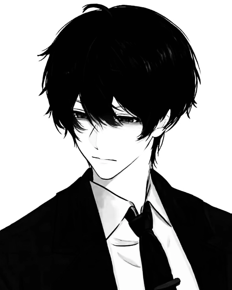 Hình anime nam trắng đen mang khí chất đầy tự tin