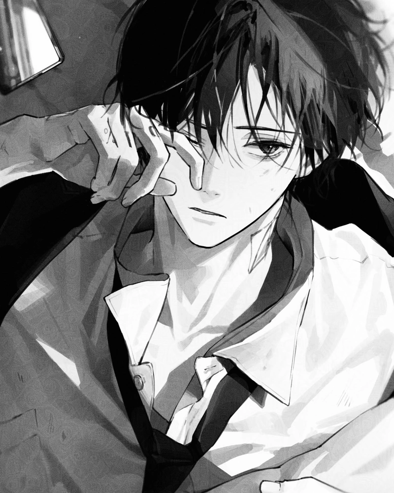 Hình anime nam trắng đen toát lên khí chất trầm bí ẩn