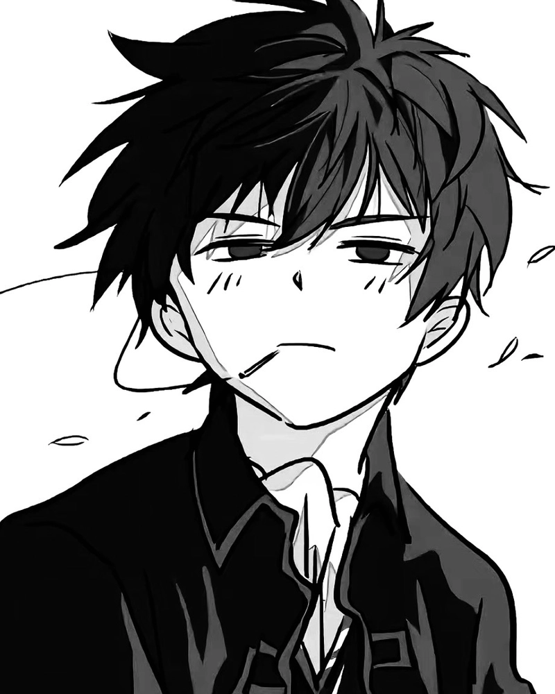 Hình anime nam trắng đen toát ra biểu cảm đầy bí hiểm