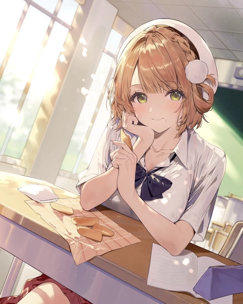 Hình anime nữ học sinh ánh mắt sâu mộng mơ