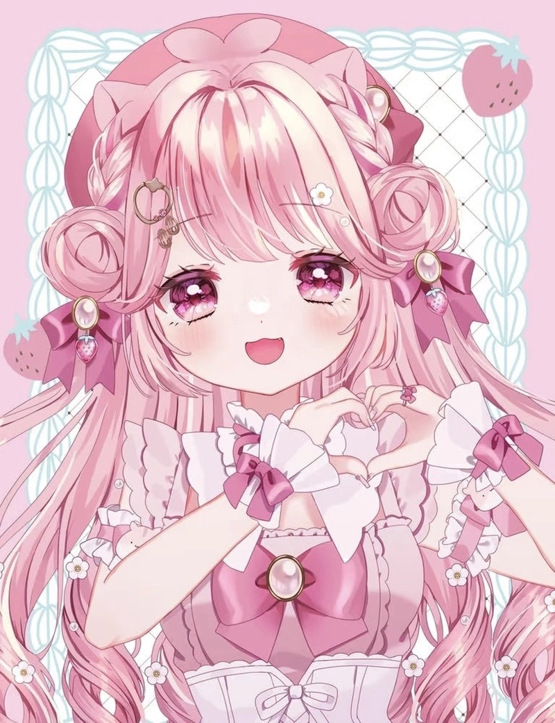 Hình anime nữ tóc hồng mái tóc mềm đầy dịu dàng