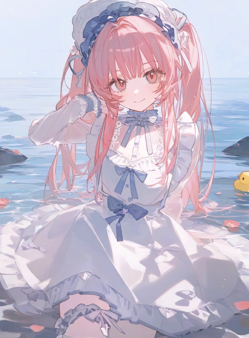 Hình anime nữ tóc hồng tạo hình trẻ trung rất hài hòa