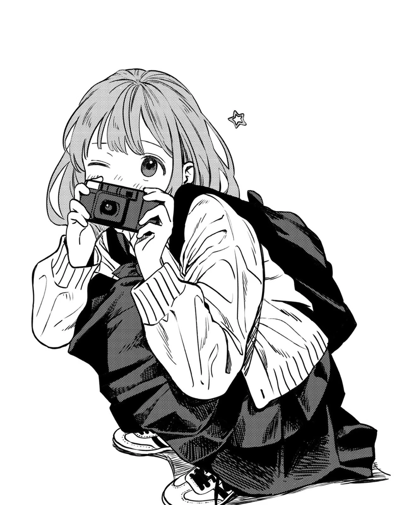 Hình anime nữ trắng đen đường nét sắc tạo vẻ huyền bí
