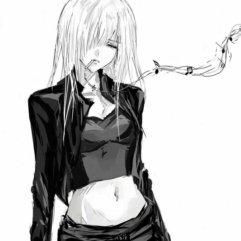 Hình anime nữ trắng đen gương mặt lạnh tạo nét huyền ảo