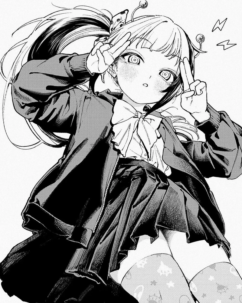 Hình anime nữ trắng đen mái tóc trắng giữa nền đen