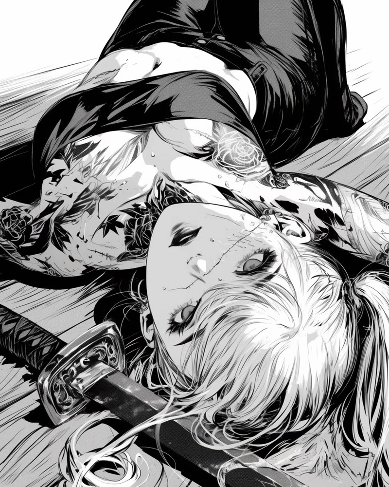 Hình anime nữ trắng đen mang nét bí hiểm qua ánh mắt