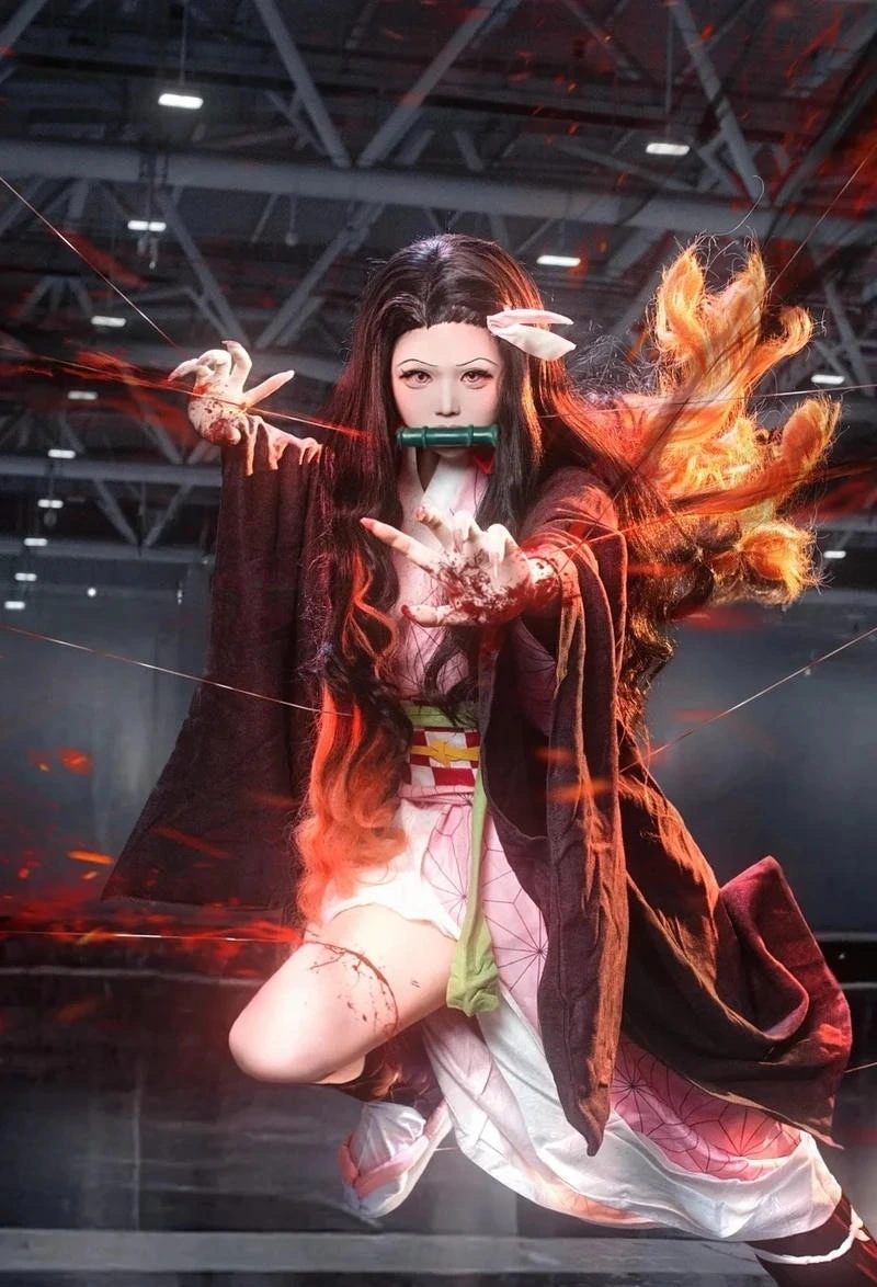Kiểu tóc dài ombre giúp cosplay Nezuko thêm phần nổi bật