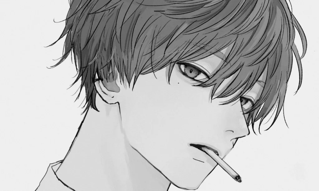 ảnh anime nam trắng đen thumbnail