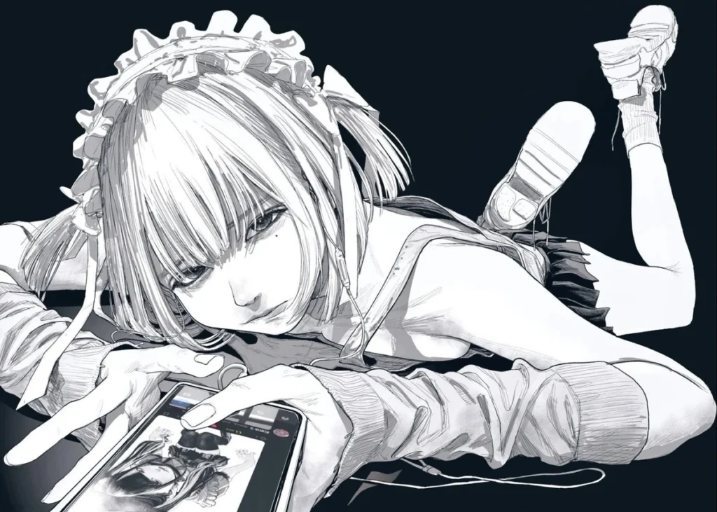ảnh anime nữ trắng đen thumbnail