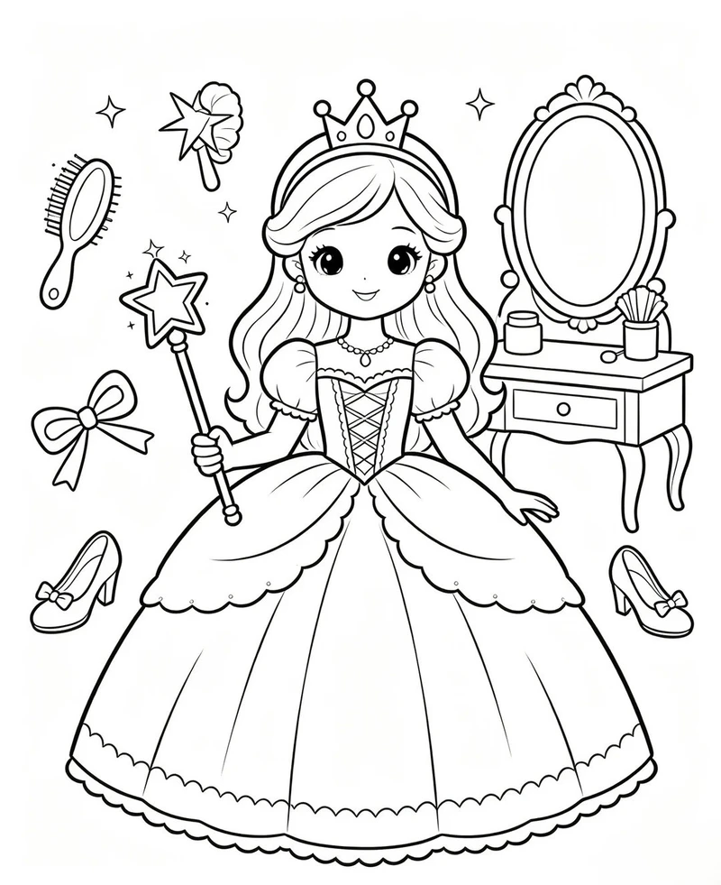 mẫu tranh tô màu công chúa chibi đẹp mắt
