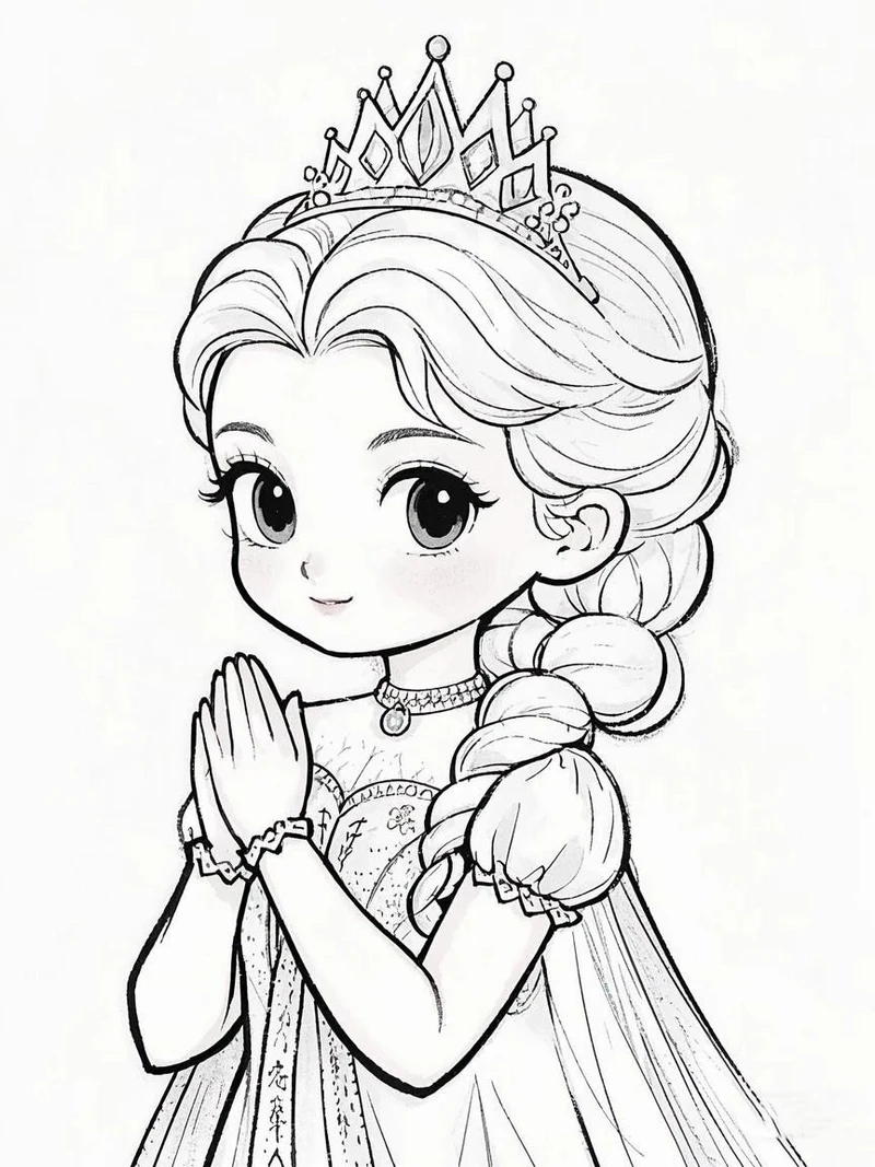 tranh tô màu công chúa chibi dễ thương nhiều chi tiết