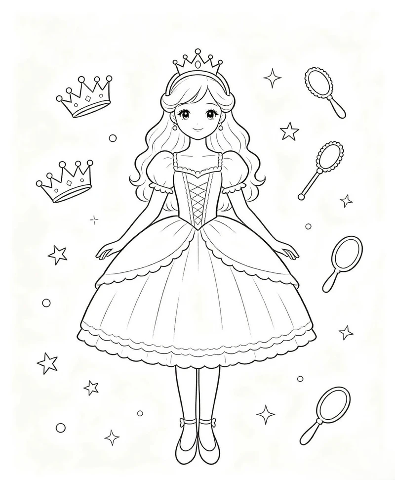 tranh tô màu công chúa chibi ngộ nghĩnh đáng yêu