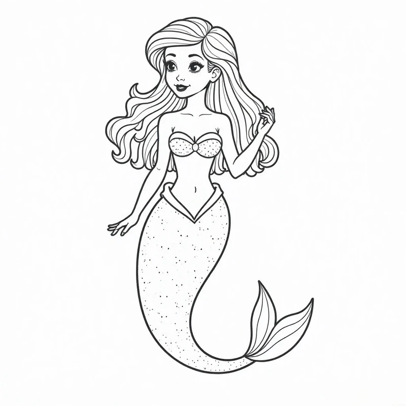 tranh tô màu nàng tiên cá ariel dễ thương