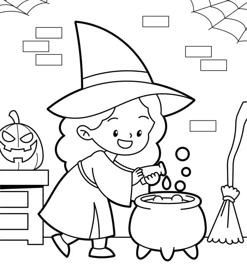 tranh tô màu phù thuỷ halloween